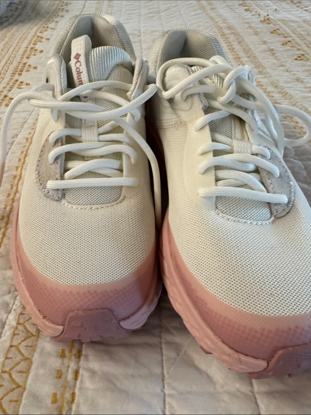 Columbia Women's White and Light Pink Platform Lace-Up Sneakers